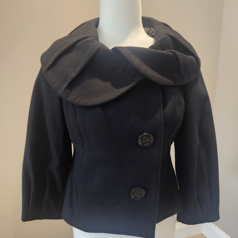 Mossimo Women's Cropped Wool Blend Black Button-Up Jacket, Size Small